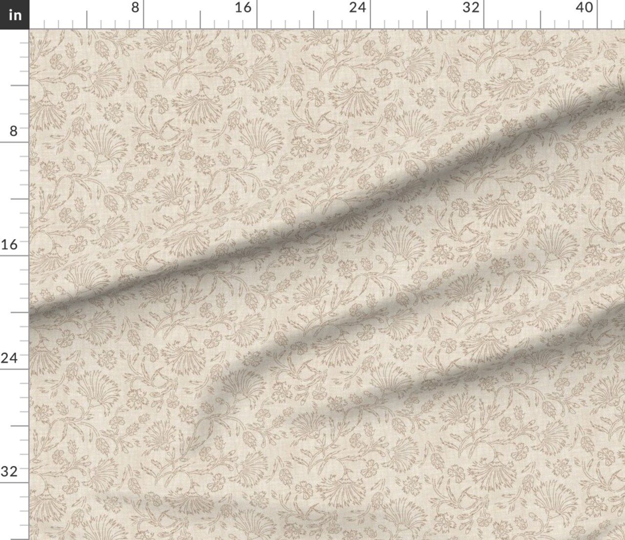 Boho Taupe Floral Bohemian Neutral Faux Woven Look Rustic Flowers India Inspired Custom Printed Fabric by Spoonflower Various Fabrics by the Yard or Fat Quarter
